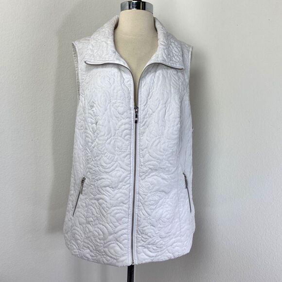 CJ Banks White Quilted Vest 1X Zip Front Pockets Outdoor Sporty Country Western - Picture 1 of 10